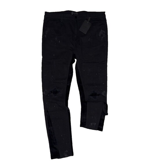 THRT Denim Mens Size 40 Black Stacked Skinny Fit Jeans Ankle Zip Streetwear Moto - Picture 1 of 11